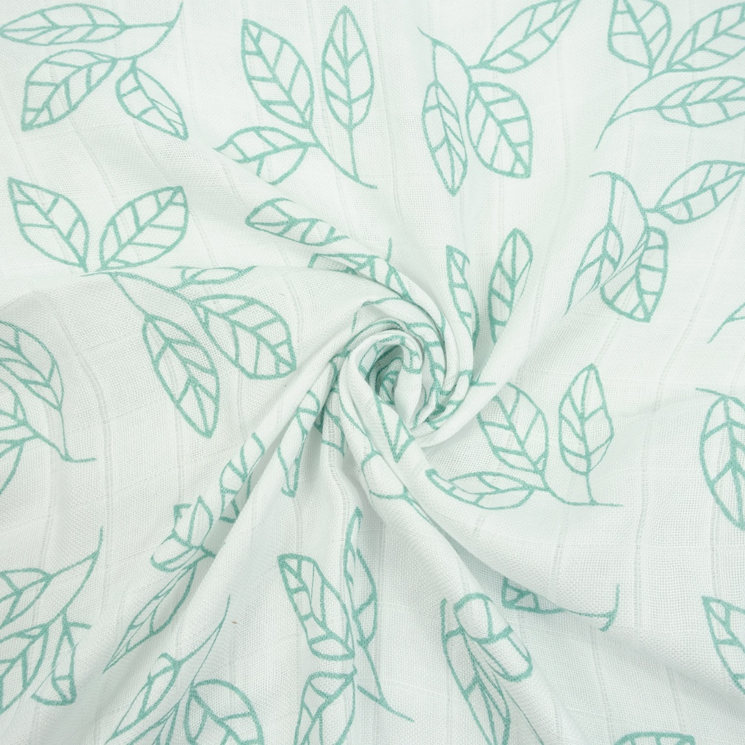 Bamboo Organic Cotton Muslin Squares - 3 Pack Aqua Leaf