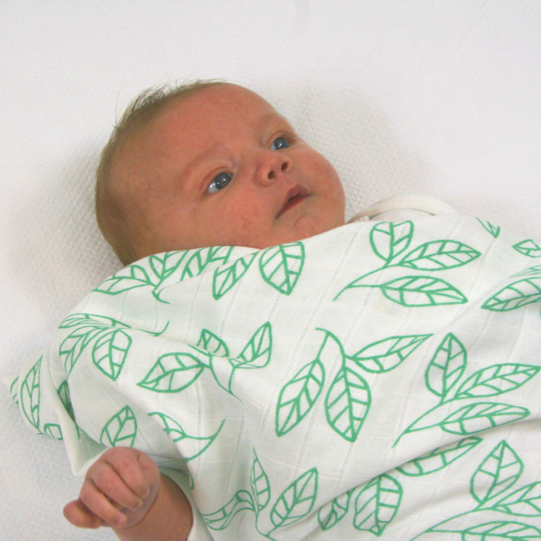 Bamboo Organic Cotton Muslin Swaddle - Aqua Leaf