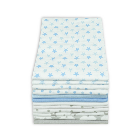 Cotton Muslin Squares 12 Pack - Patterned