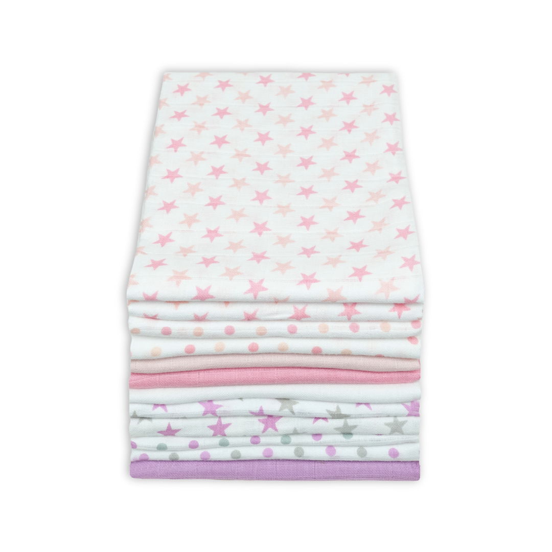 Cotton Muslin Squares 12 Pack - Patterned