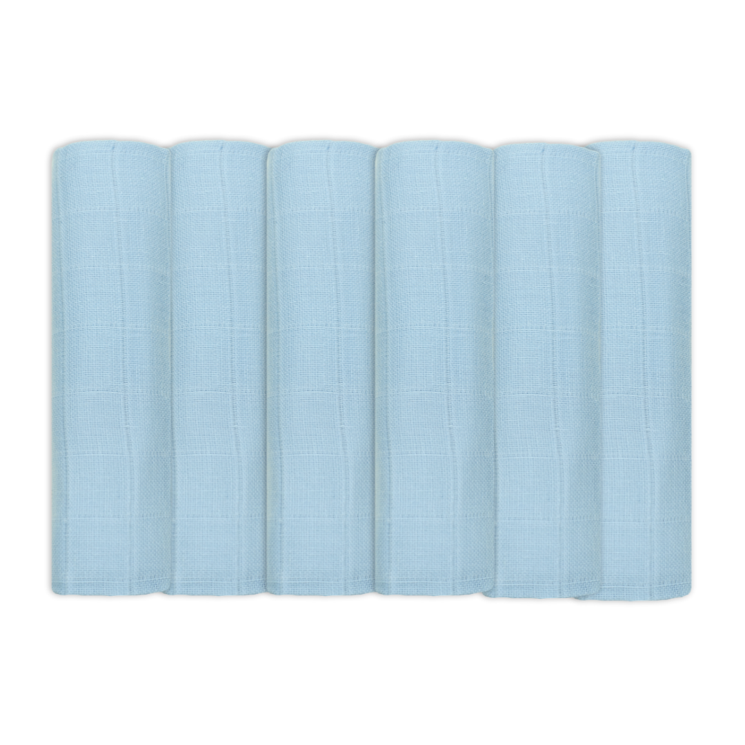 Set of Six Blue Cotton Muslin Squares