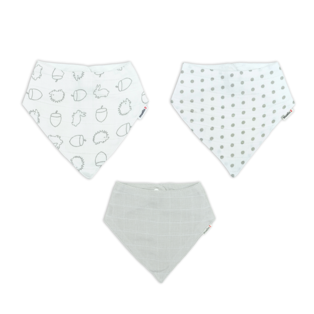 Cotton Muslin Dribble Bibs - 3 Pack