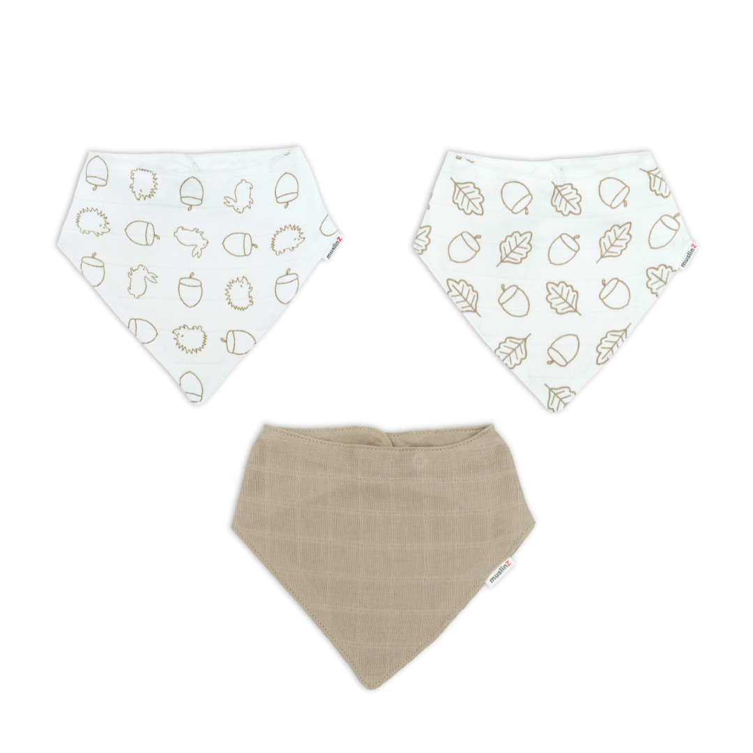 Cotton Muslin Dribble Bibs - 3 Pack