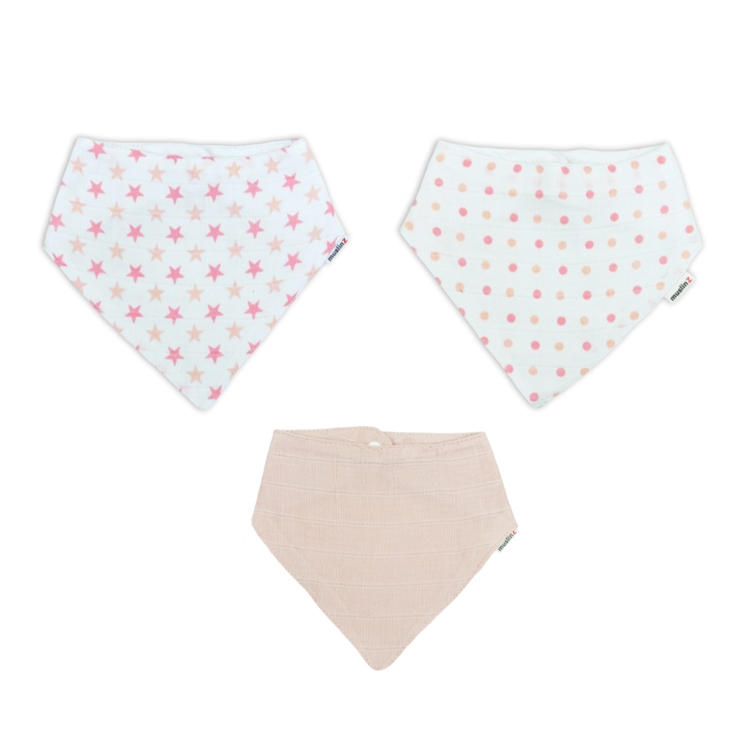 Cotton Muslin Dribble Bibs - 3 Pack