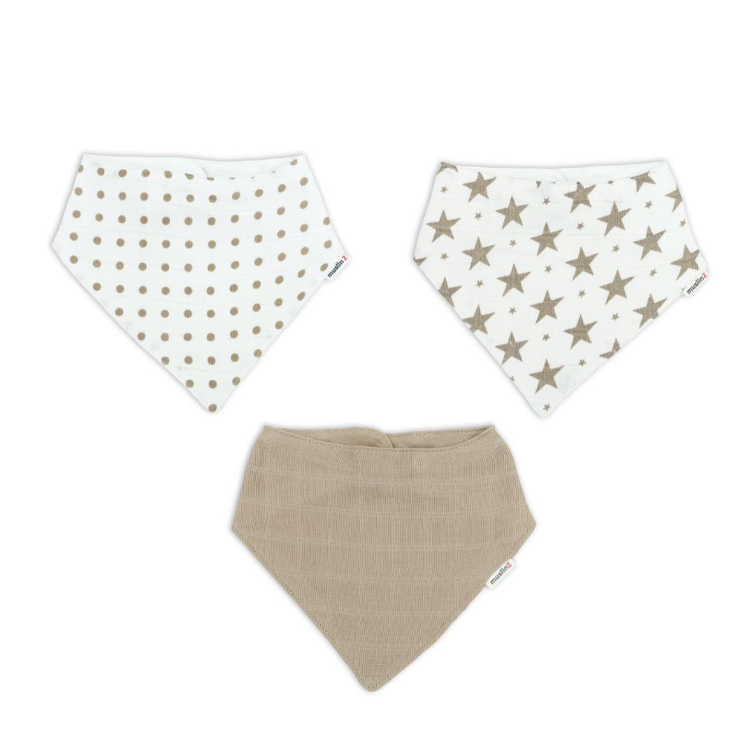 Cotton Muslin Dribble Bibs - 3 Pack
