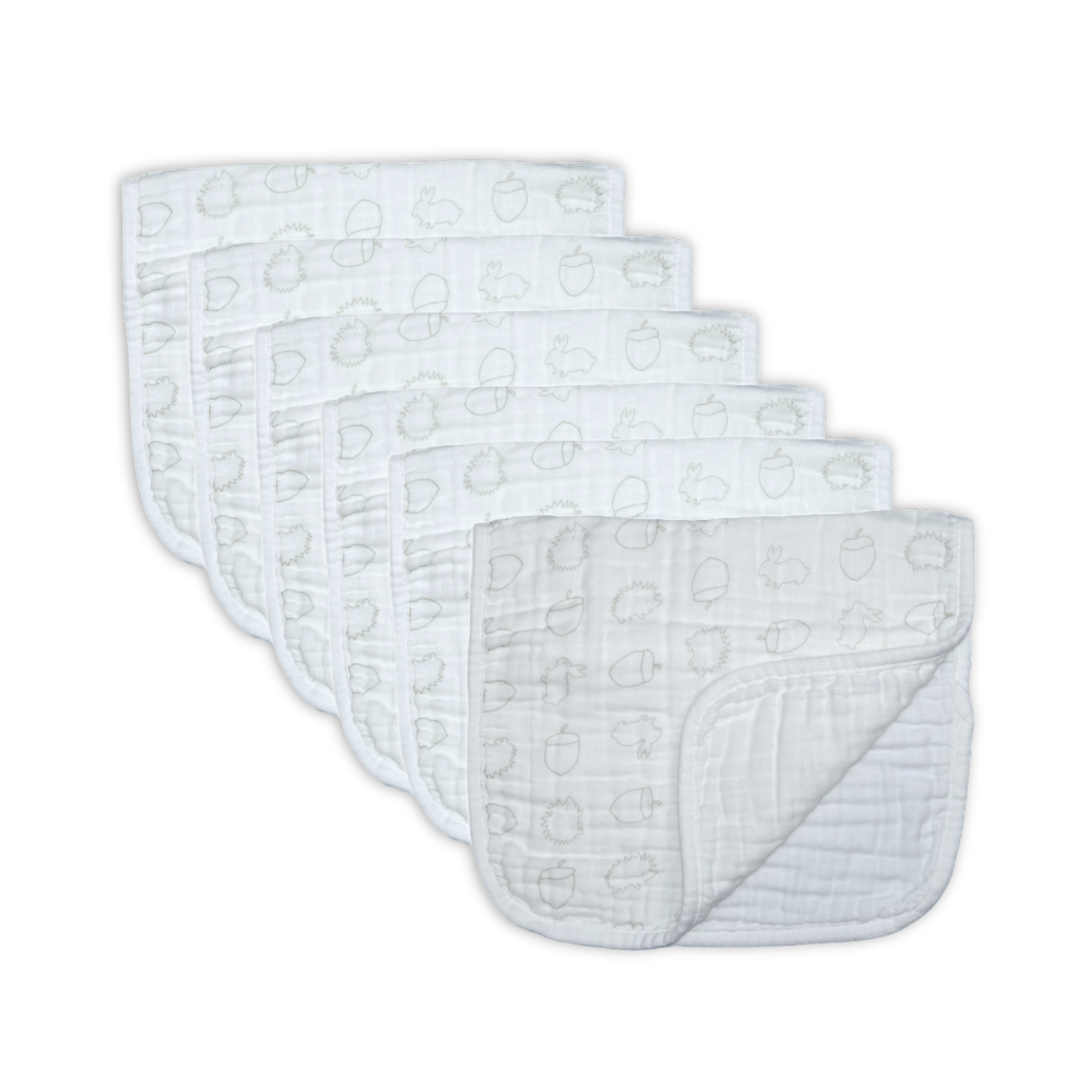 Cotton 3 Ply Muslin Burp Cloths - 6 Pack
