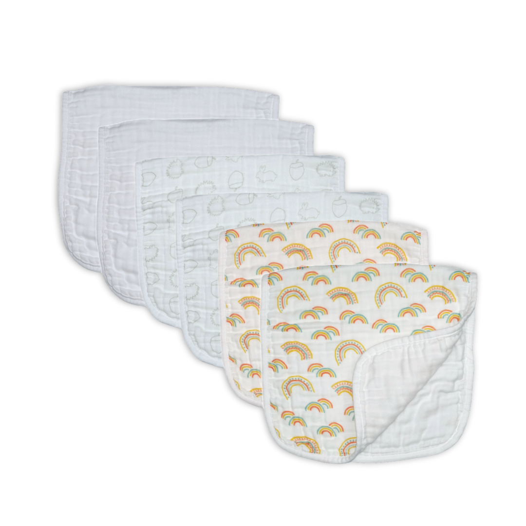 Cotton 3 Ply Muslin Burp Cloths - 6 Pack