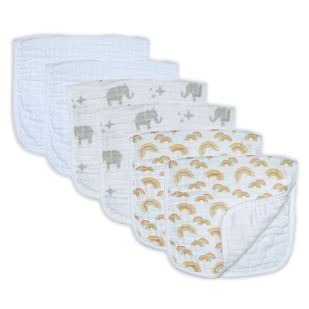 Cotton 3 Ply Muslin Burp Cloths - 6 Pack