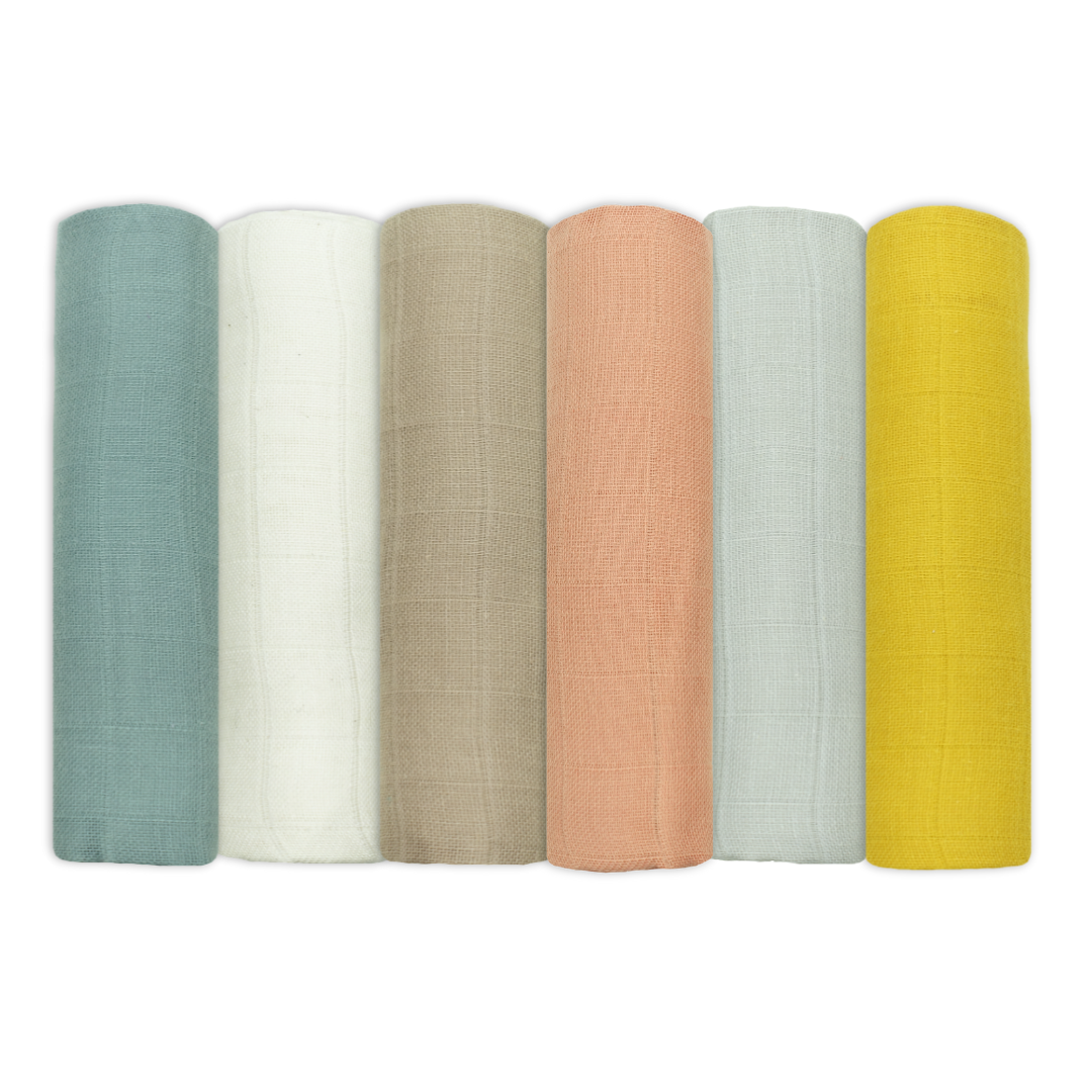Set Of Six Neutral Coloured Cotton Muslin Squares