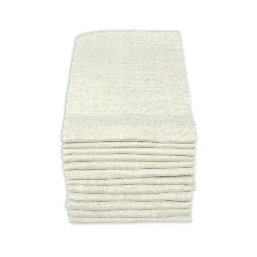 Set of Twelve Unbleached Natural Organic Cotton Muslin Squares