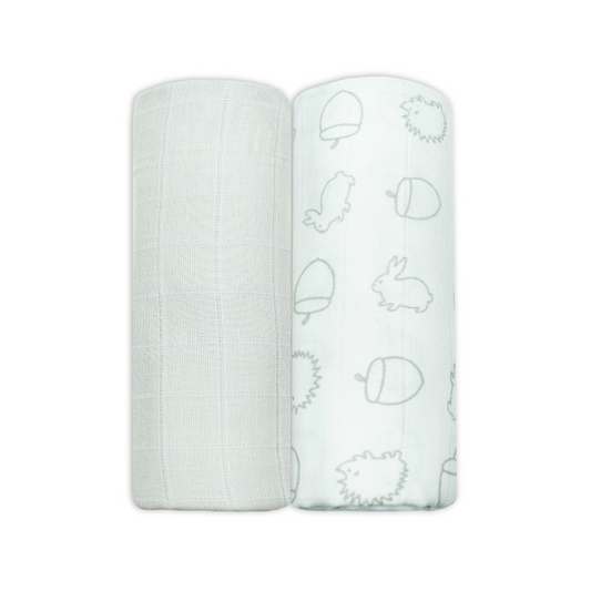 Set of Two Grey Cotton Muslin Swaddles