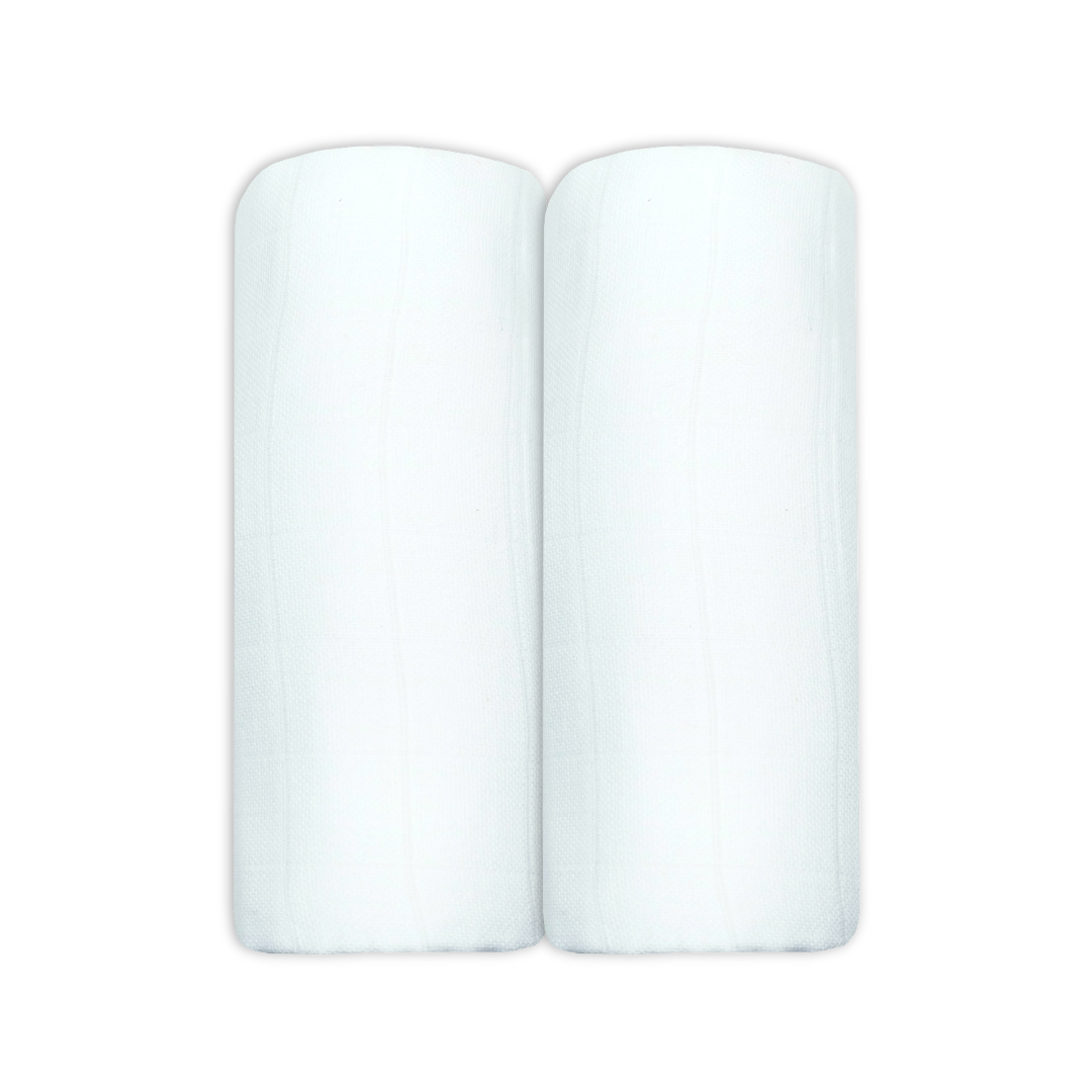 Set of Two White Cotton Muslin Swaddles