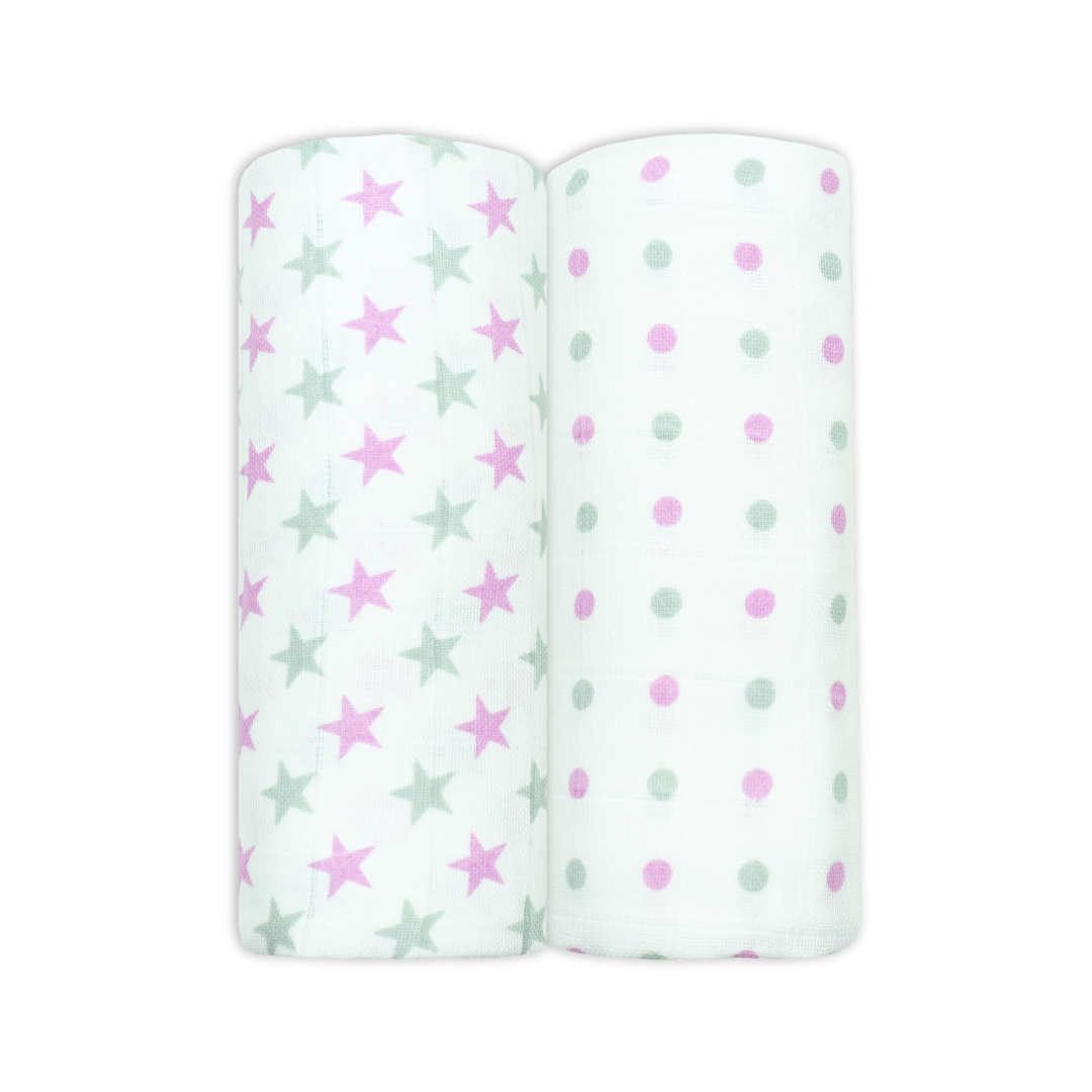 Set of Two Violet Patterned Cotton Muslin Swaddles