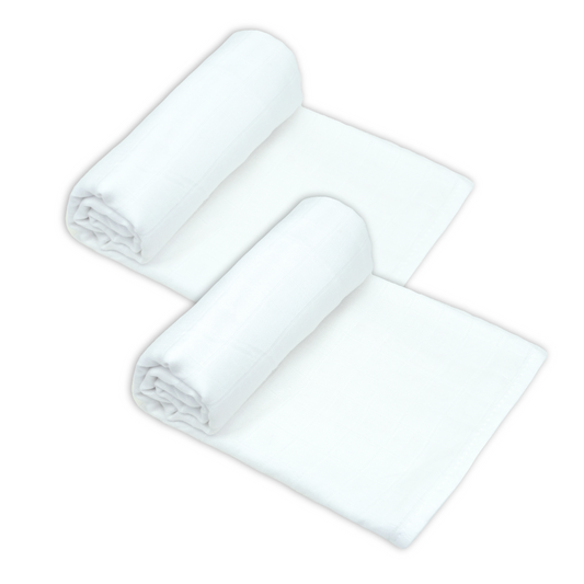 White Cotton Muslin Swaddles - 2 Pack