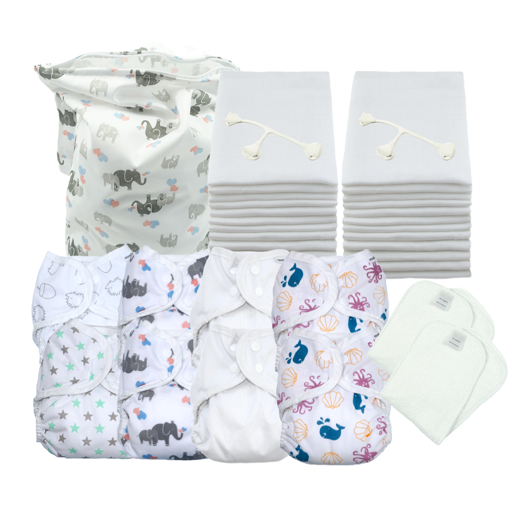 Full-Time Reusable Nappy Kit - Muslins (Size 1 from Newborn)