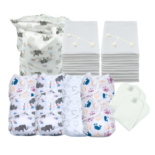 Full-Time Reusable Nappy Kit - Muslins (Size 1 from Newborn)