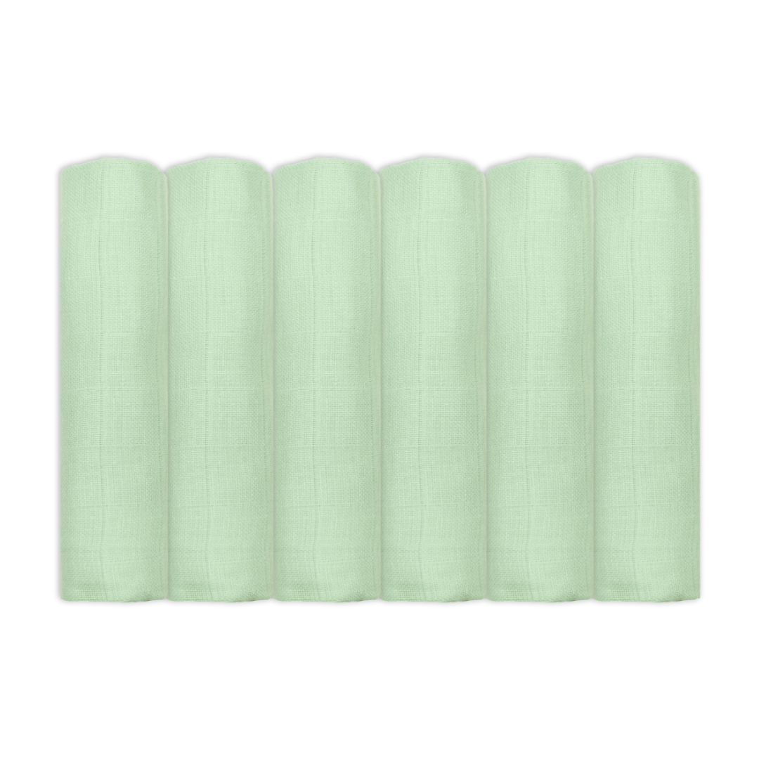 Set Of Six Sage Organic Cotton Muslin Squares