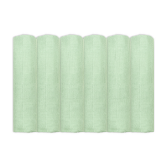 Set Of Six Sage Organic Cotton Muslin Squares