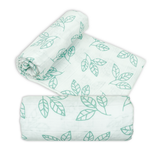 Bamboo Organic Cotton Muslin Swaddle - Aqua Leaf