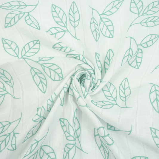 Bamboo Organic Cotton Muslin Swaddle - Aqua Leaf