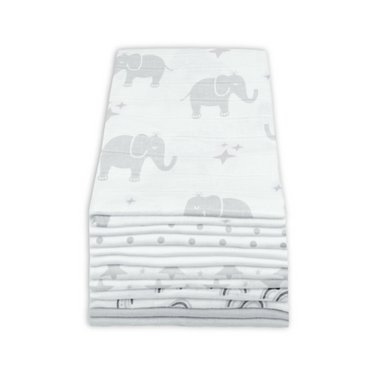 Cotton Muslin Squares 12 Pack - Patterned