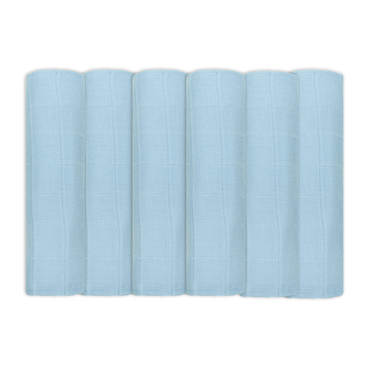 Set of Six Blue Cotton Muslin Squares