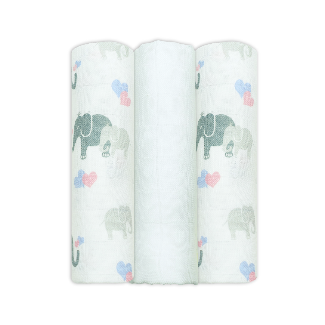 Bamboo Organic Cotton Muslin Squares  3 Pack - Patterned