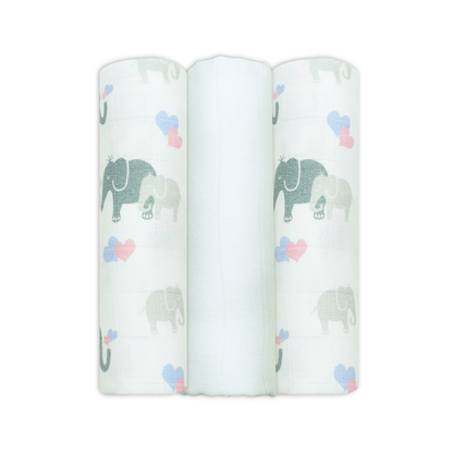 Bamboo Organic Cotton Muslin Squares  3 Pack - Patterned