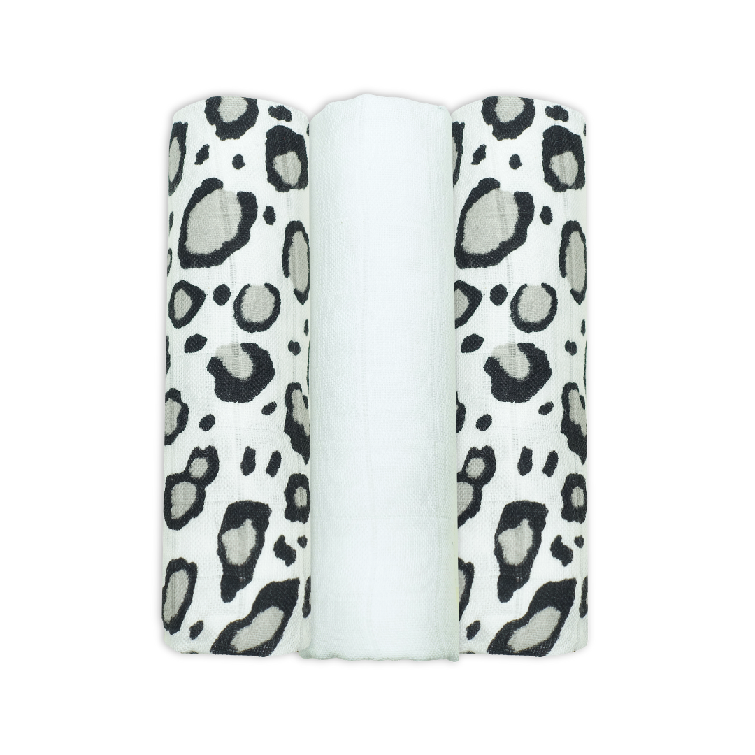 Set Of Three Leopard Patterned Bamboo Cotton Muslin Squares