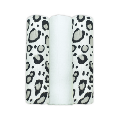 Set Of Three Leopard Patterned Bamboo Cotton Muslin Squares