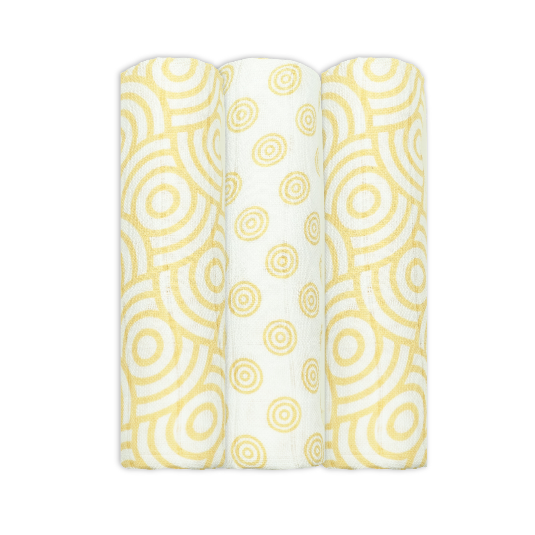 3pk Gold Circle Bamboo Cotton Muslin Cloths 