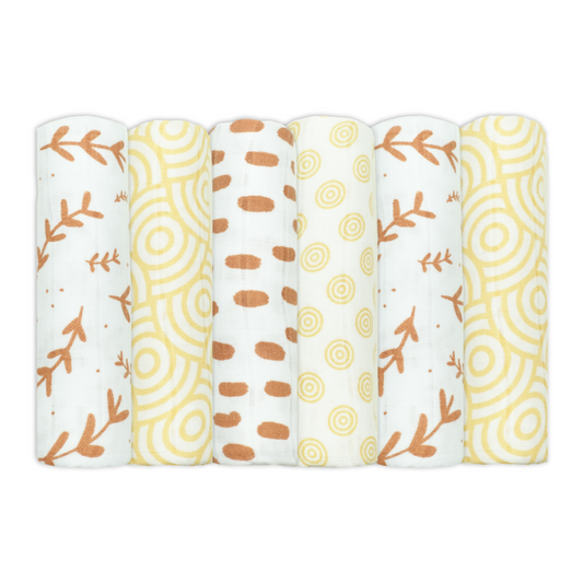 6pk Laurel and Swirl Patterned Bamboo Cotton Muslin Cloths 