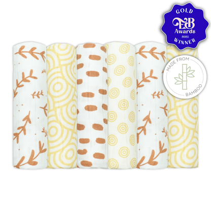 Bamboo Organic Cotton Muslin Squares  6 Pack - Patterned