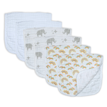 Cotton 3 Ply Muslin Burp Cloths - 6 Pack