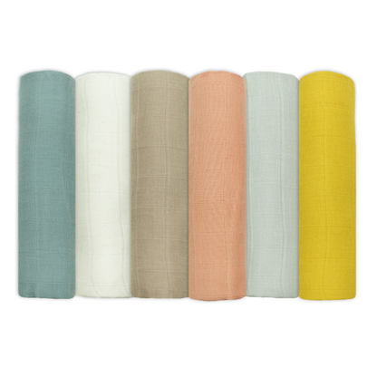 Set Of Six Neutral Coloured Cotton Muslin Squares