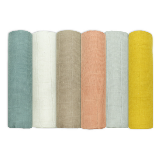 Set Of Six Neutral Coloured Cotton Muslin Squares