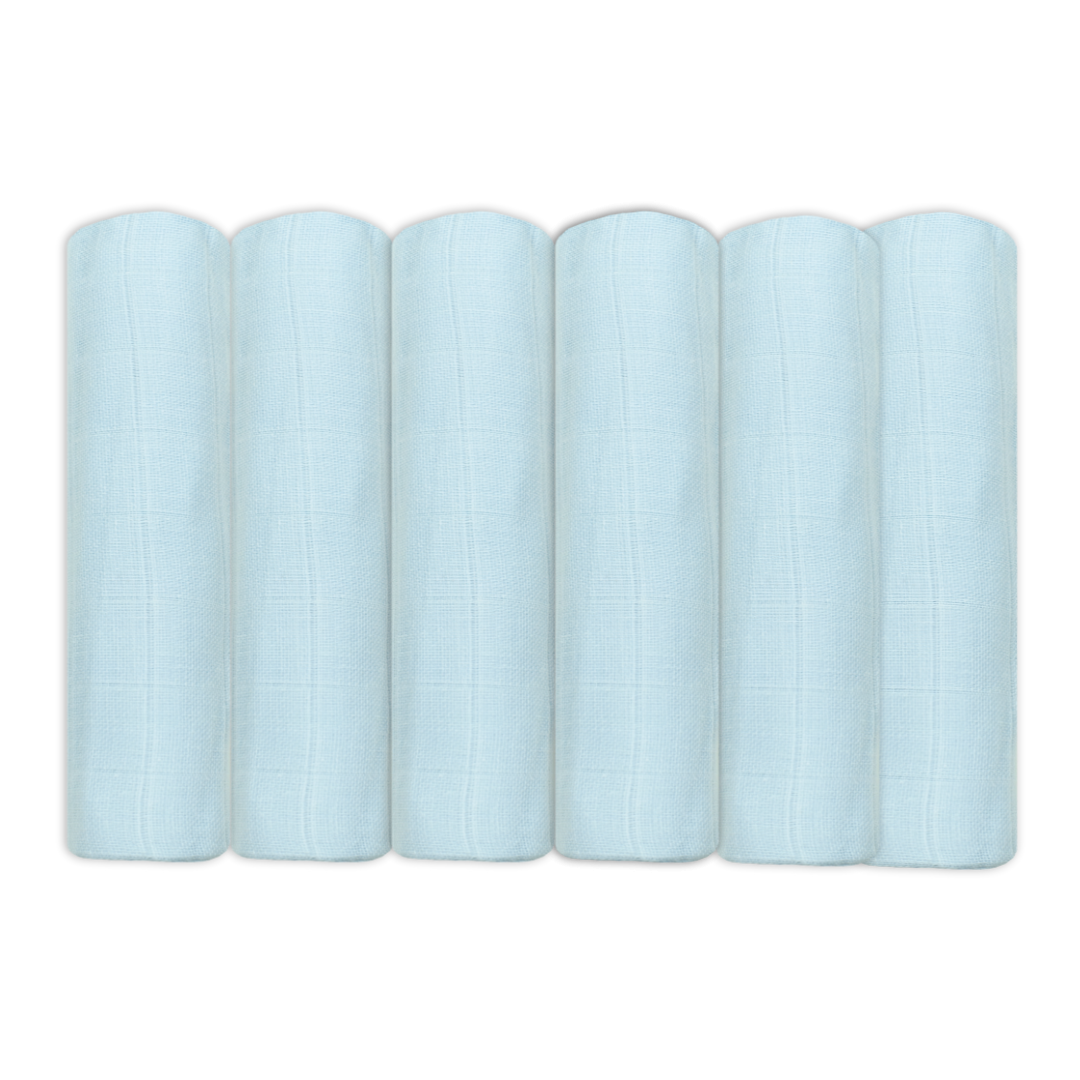 Set of Six Pale Blue Cotton Muslin Squares