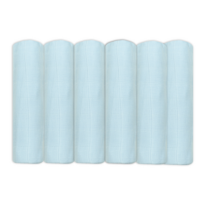 Set of Six Pale Blue Cotton Muslin Squares