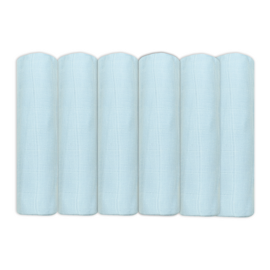 Set of Six Pale Blue Cotton Muslin Squares