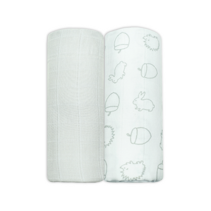 Set of Two Grey Cotton Muslin Swaddles