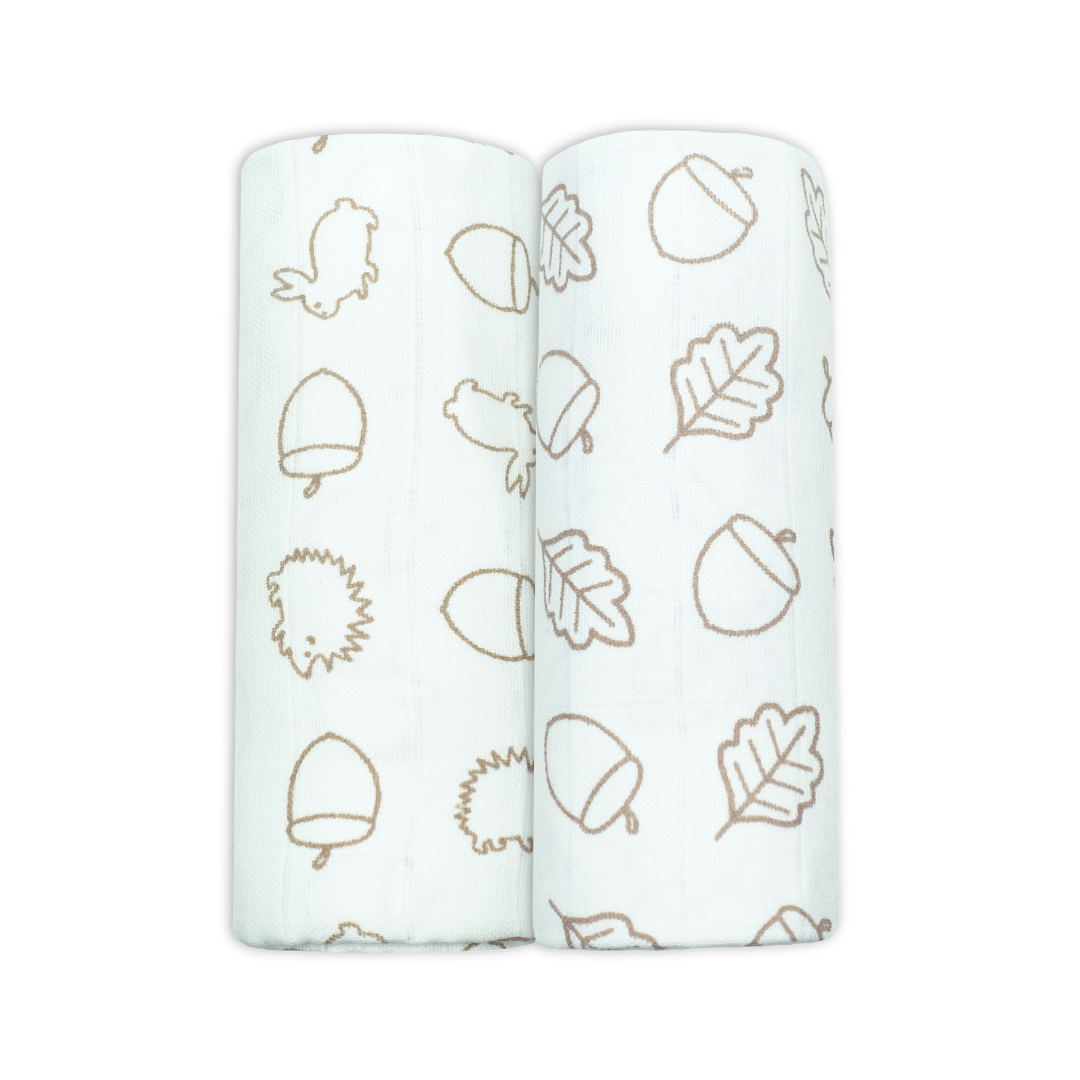 Set of Two Taupe Patterned Cotton Muslin Swaddles