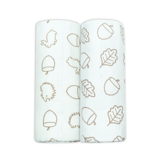 Set of Two Taupe Patterned Cotton Muslin Swaddles