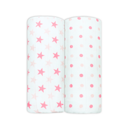 Set of Two Pink Patterned Cotton Muslin Swaddles