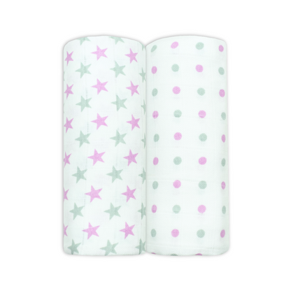 Set of Two Violet Patterned Cotton Muslin Swaddles