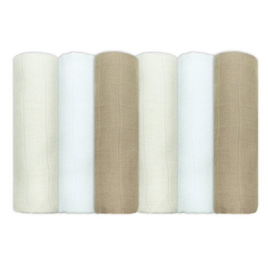 Set Of Six Taupe Neutral Cotton Muslin Squares