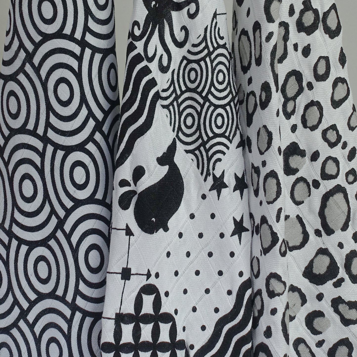 Black and white sensory muslins for babies
