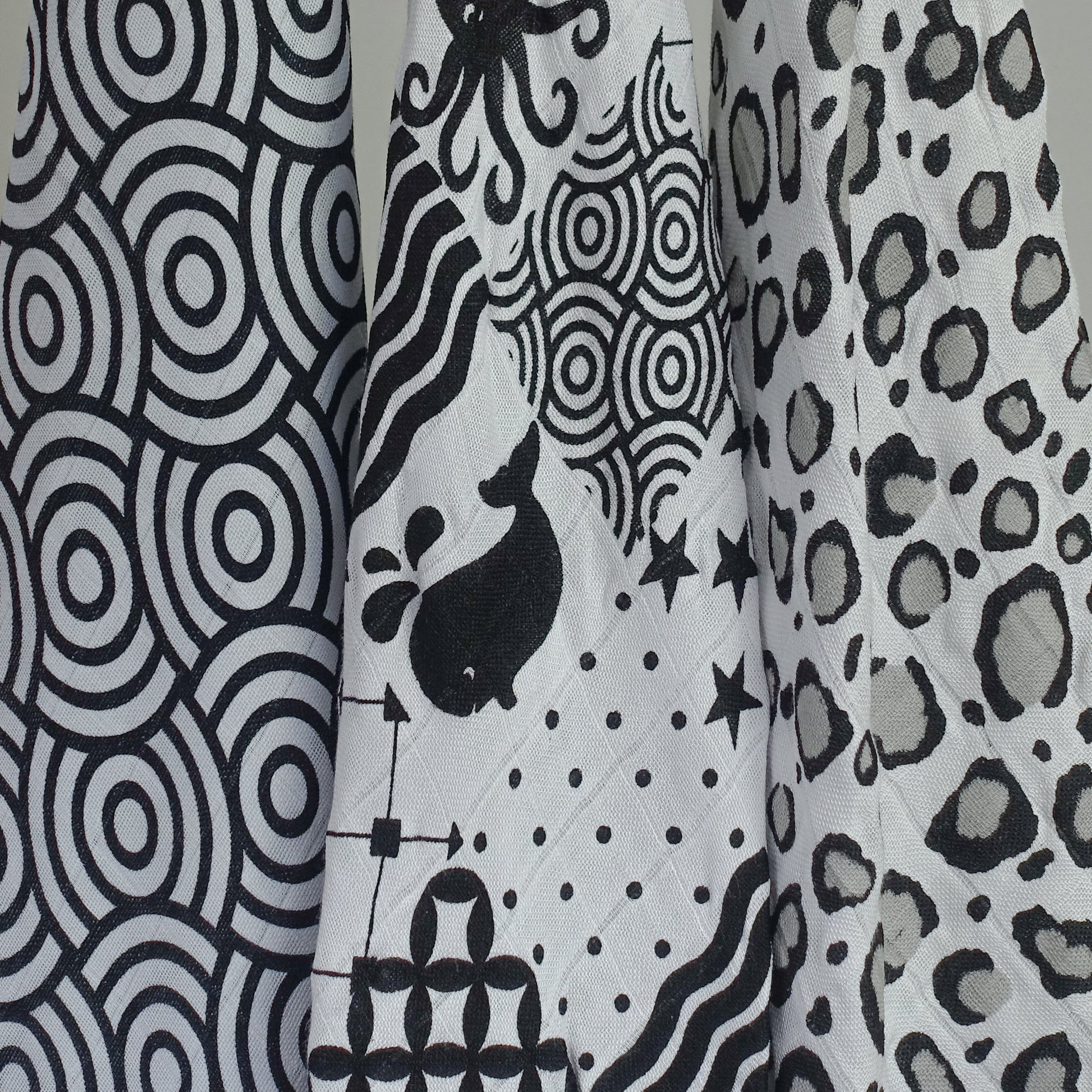 Black and white sensory muslins for babies
