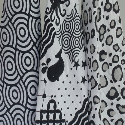 Black and white sensory muslins for babies
