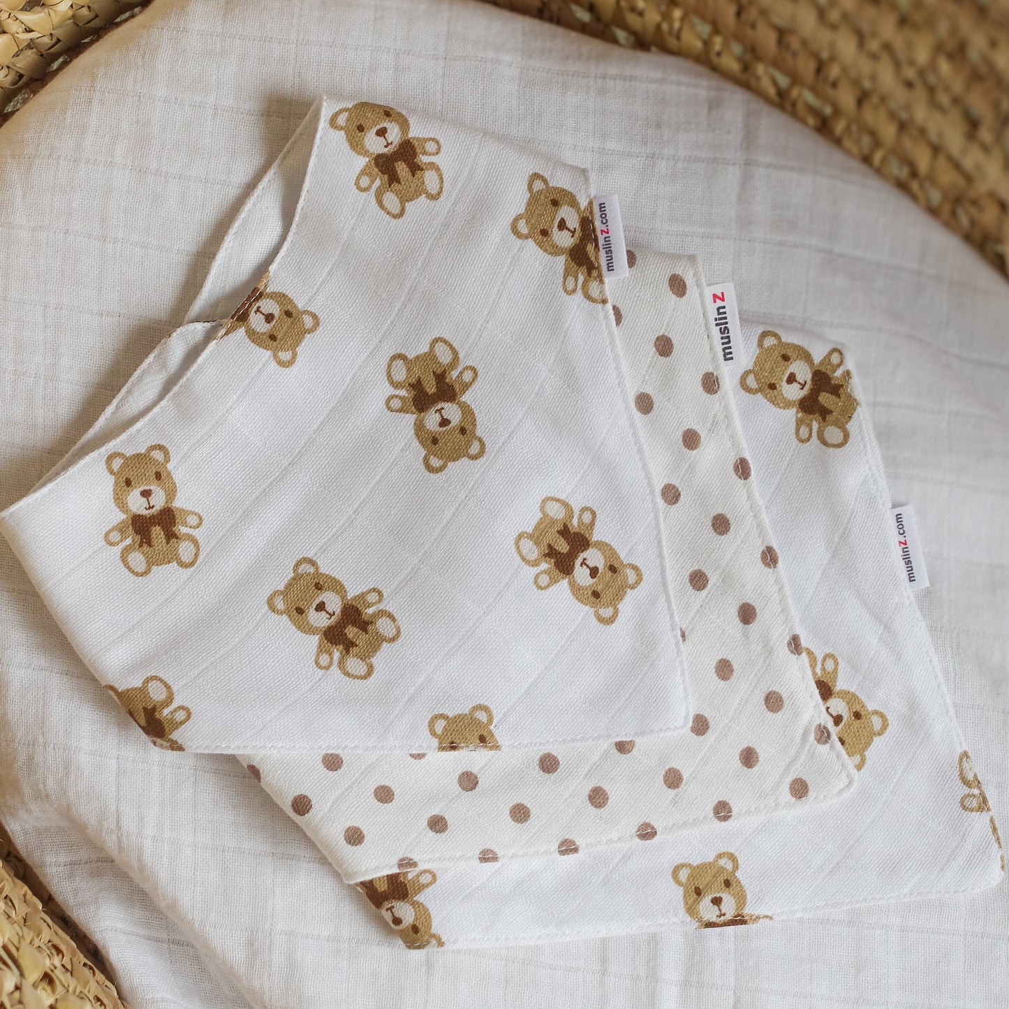 Cotton Muslin Dribble Bibs - 3 Pack