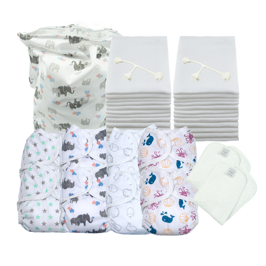 Full-Time Reusable Nappy Kit - Muslins (Size 1 from Newborn)